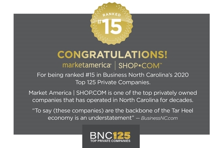 Market America | SHOP.COM Ranks #15 In The Business North Carolina Top 125 Private Companies for 2020